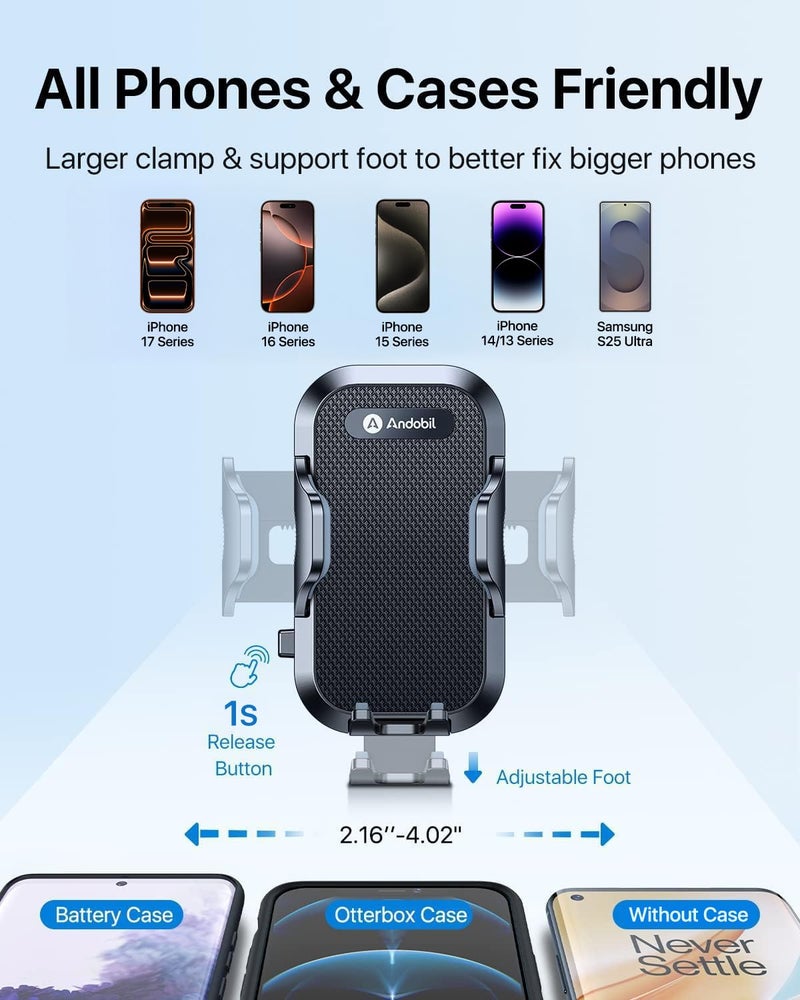 andobil Military-Grade Cup Phone Holder for Car/Truck, [2026 Enhanced] 13" 360Â° Adjustable Gooseneck w/Anti-Shake Car Mount, Universal Car Phone Holder for iPhone/Samsung/Pixel All 4.0-7.0" Devices - Image 4